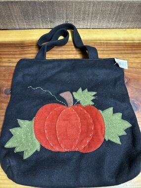 Zippered Black Pumpkin Leaf Cloth Black Bag 13"